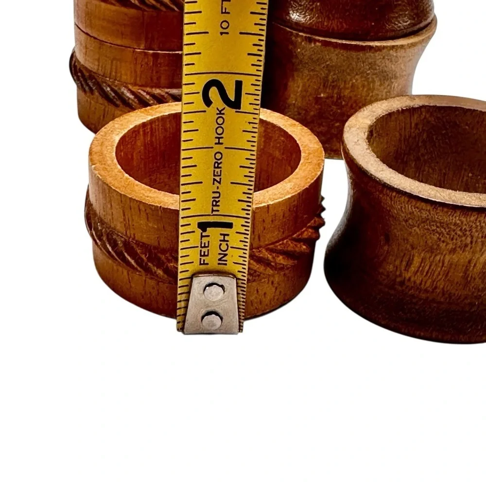Vintage Napkin Rings Carved Wooden Dark Brown Wood Natural Boho Mixed Lot of 8